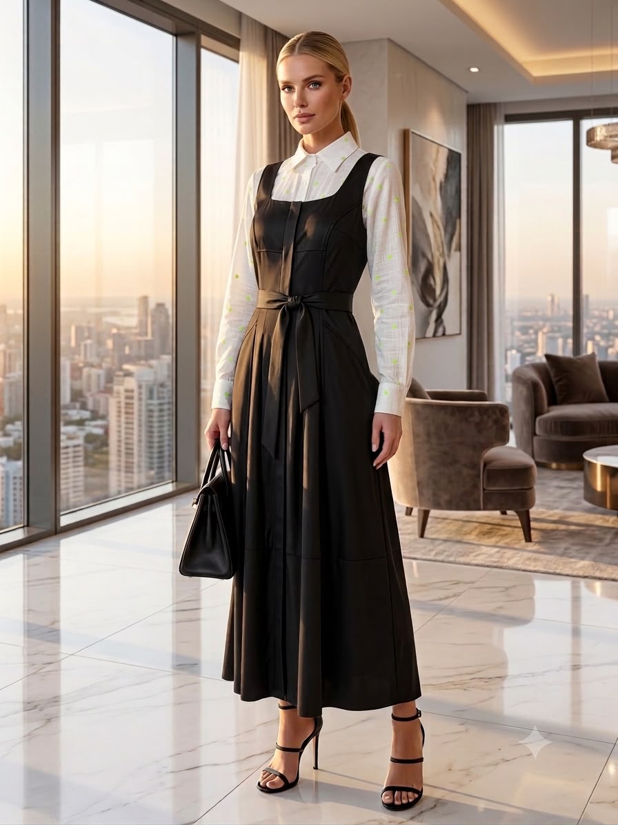 Vestido Longo Débora em Couro Ecológico