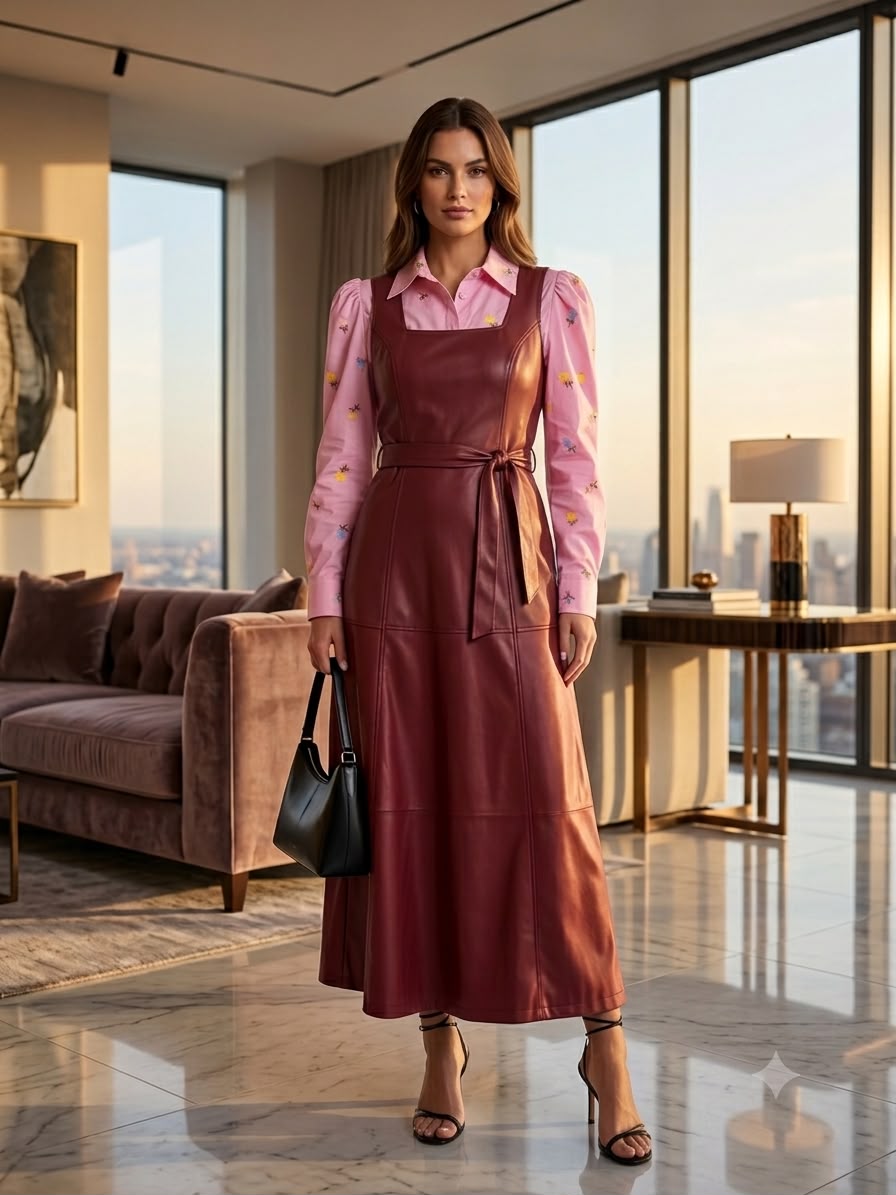 Vestido Longo Débora em Couro Ecológico