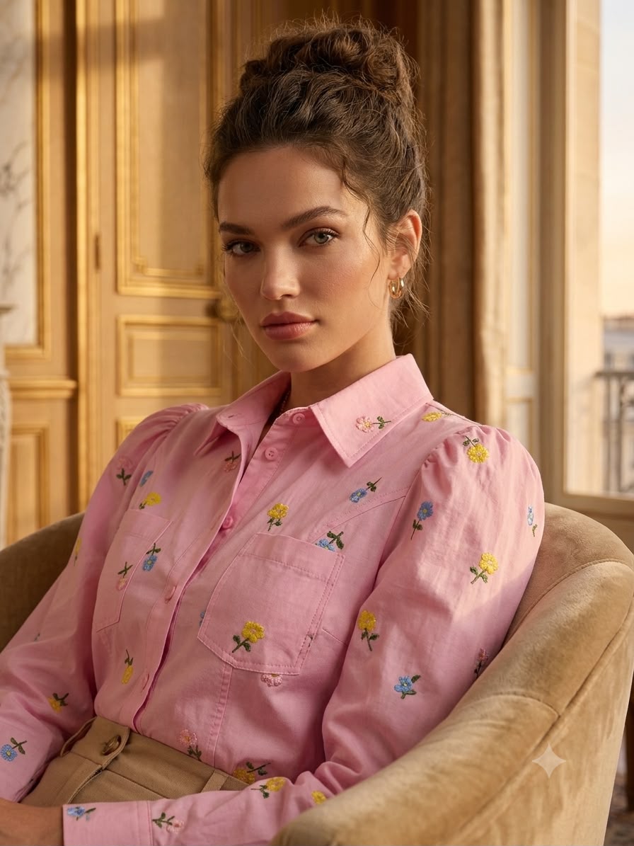 Camisa Sara – Elegância Floral e Charme Atemporal