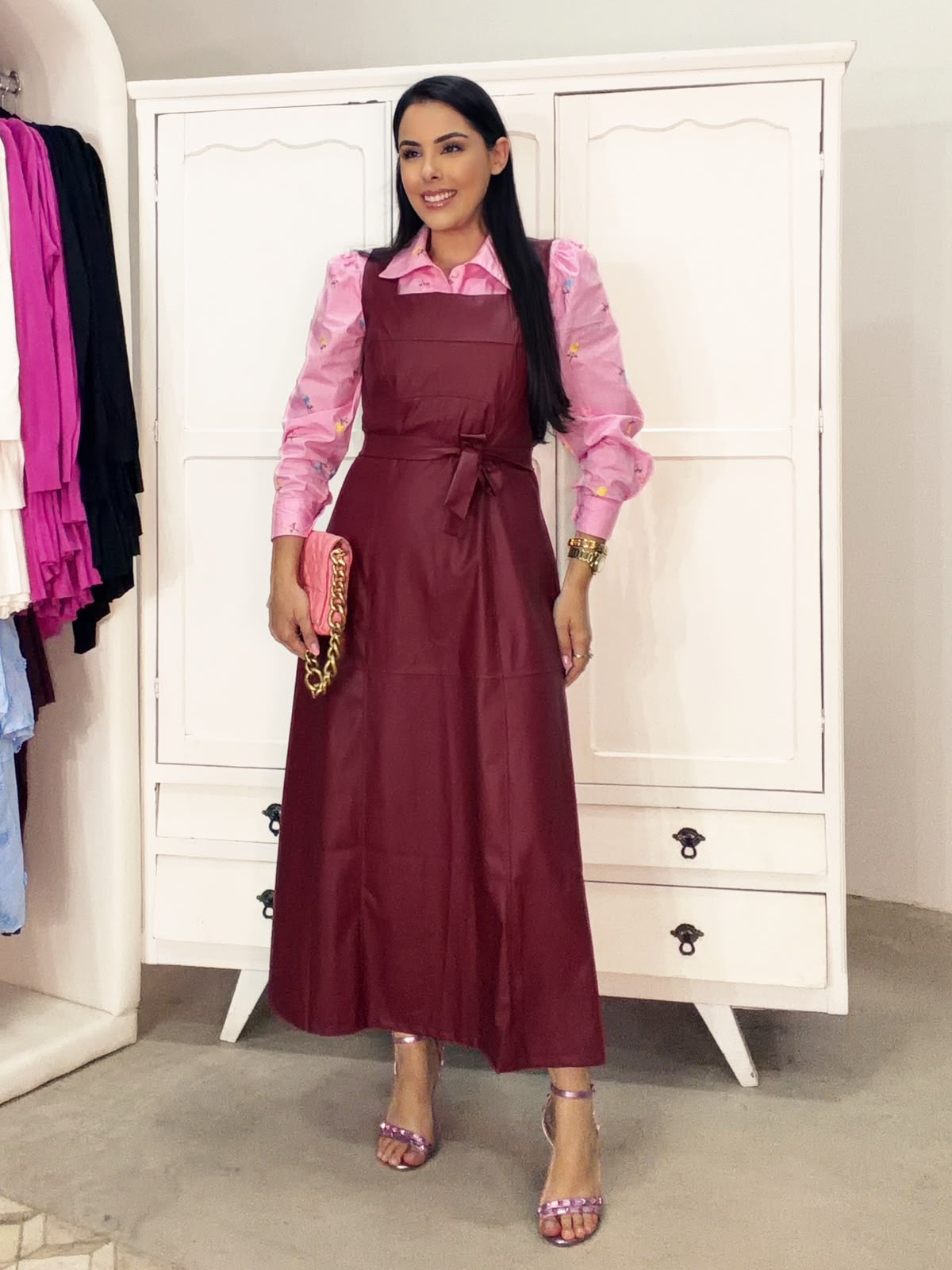 Vestido Longo Débora em Couro Ecológico