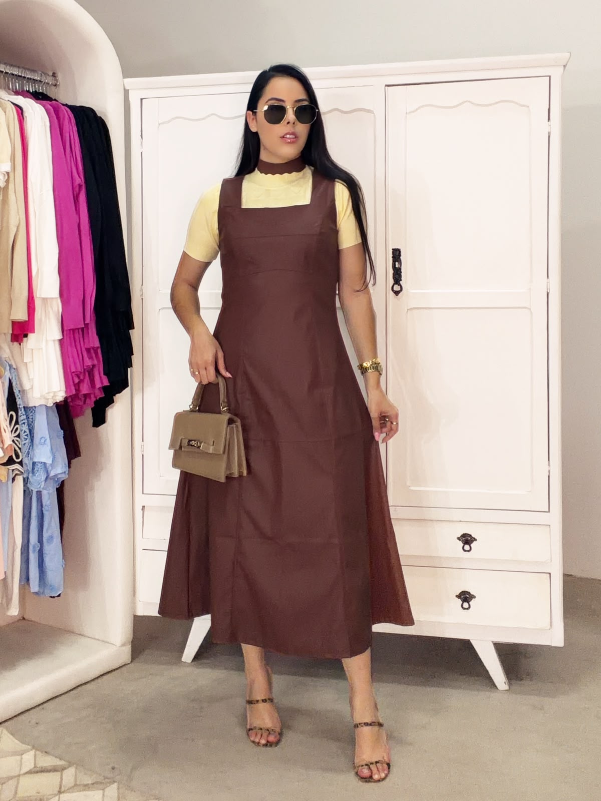 Vestido Longo Débora em Couro Ecológico